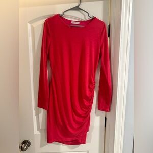 Ruched body con mini dress, long sleeves pink
